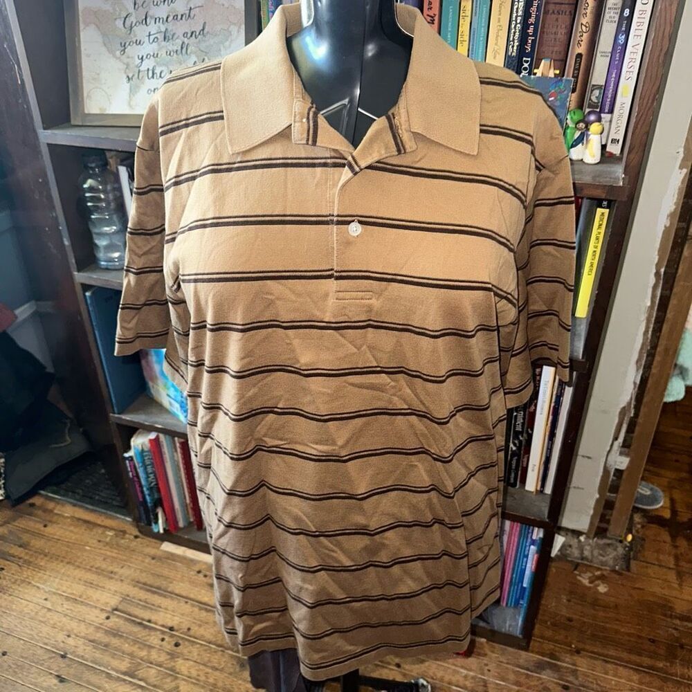 Turnbury luxe cream & brown striped L button down shirt
